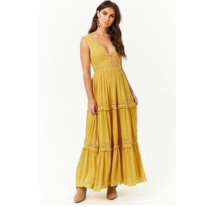 Crochet Trim Mustard Maxi Dress